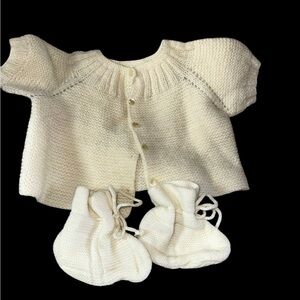 Cream Knit Baby Cardigan and Booties Set